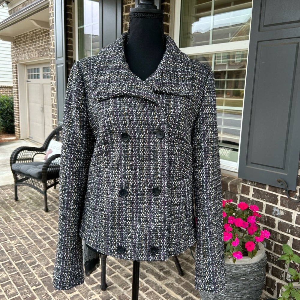 GAP cotton blend Tweed Multicolor Double Breasted Peacoat Jacket - Picture 2 of 8